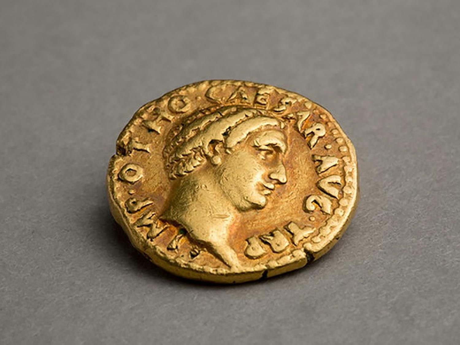 Coins like this Roman coin were recently rediscovered in Lockwood library. 
