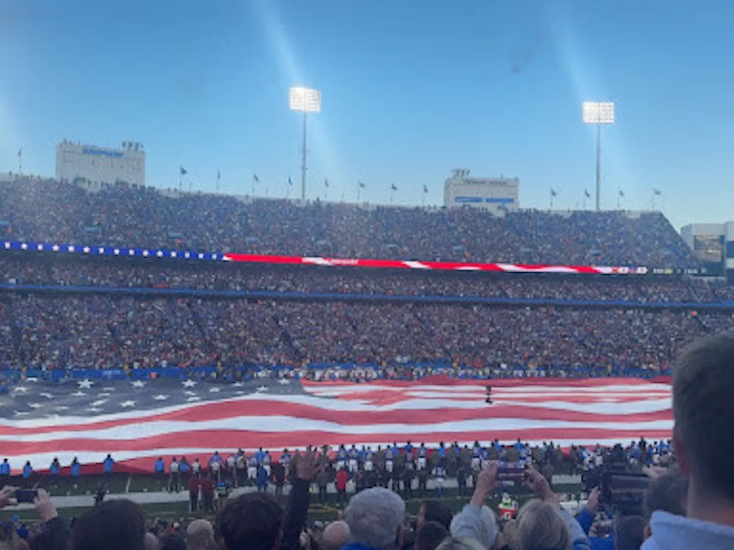 The United States of America flag at a Buffalo Bills game.
