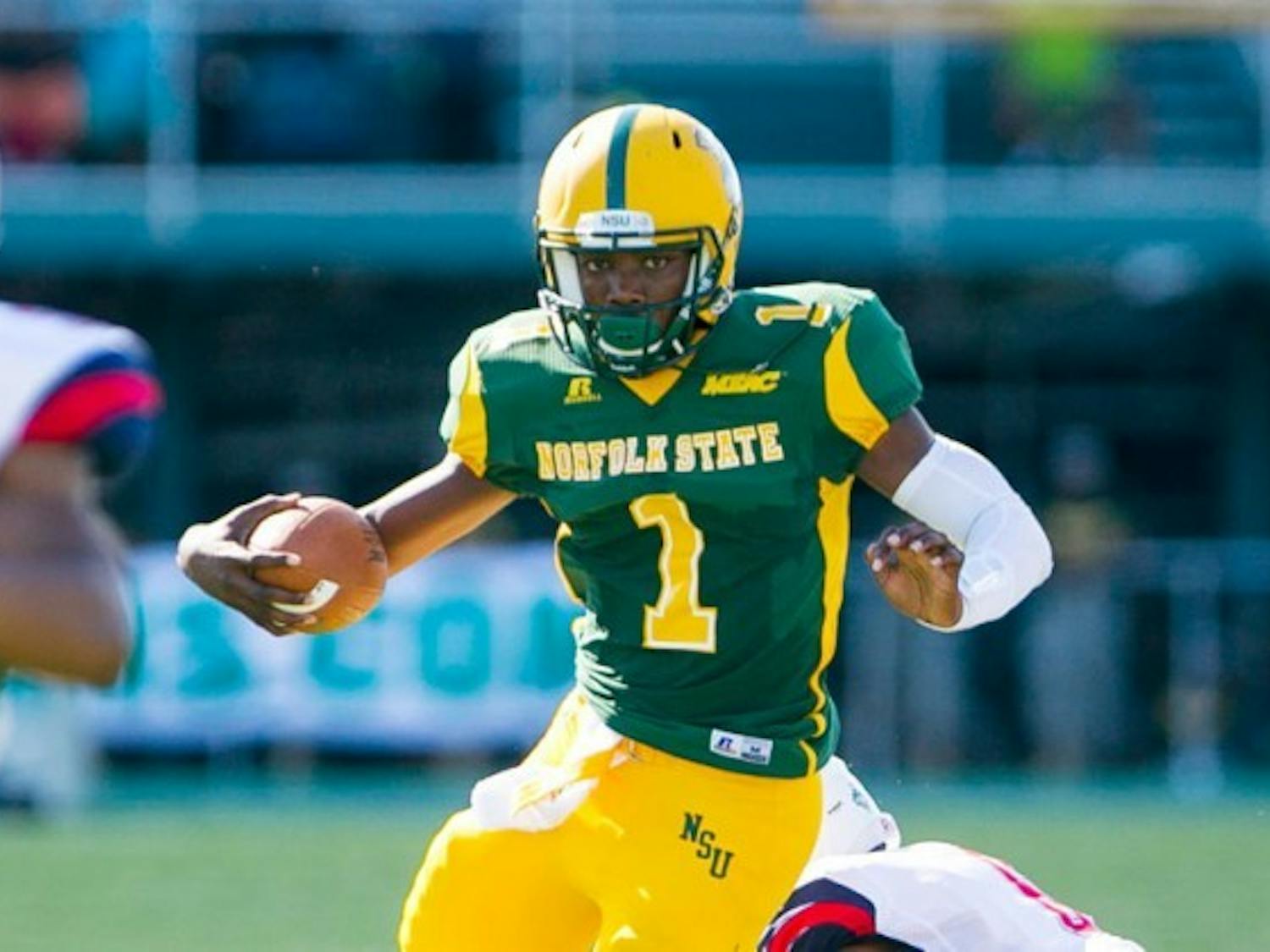 Norfolk State quarterback Terrance Ervin leads a Spartan offense that has scored just 20 points through three games this season. The Bulls host Norfolk State Saturday at 3:30 p.m. Courtesy of&nbsp;Mark W. Sutton/Mark&rsquo;s Digital Photography