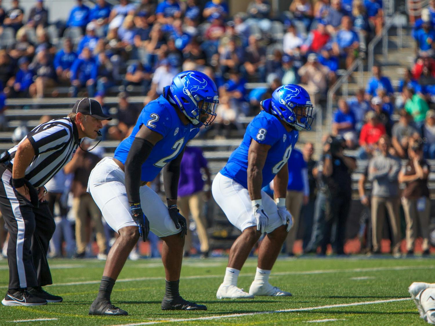 UB linebackers James Patterson (8) and Kadofi Wright (2) currently lead the Bulls in tackles.
