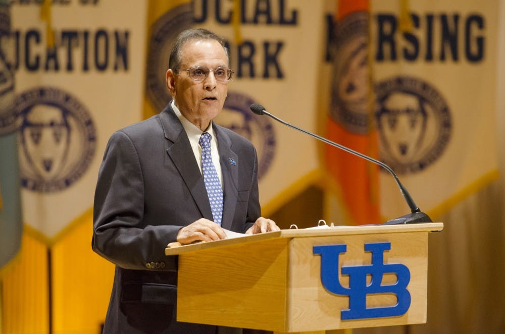 <p>UB President Satish Tripathi speaks at the 2015 State of the University Address.&nbsp;</p>