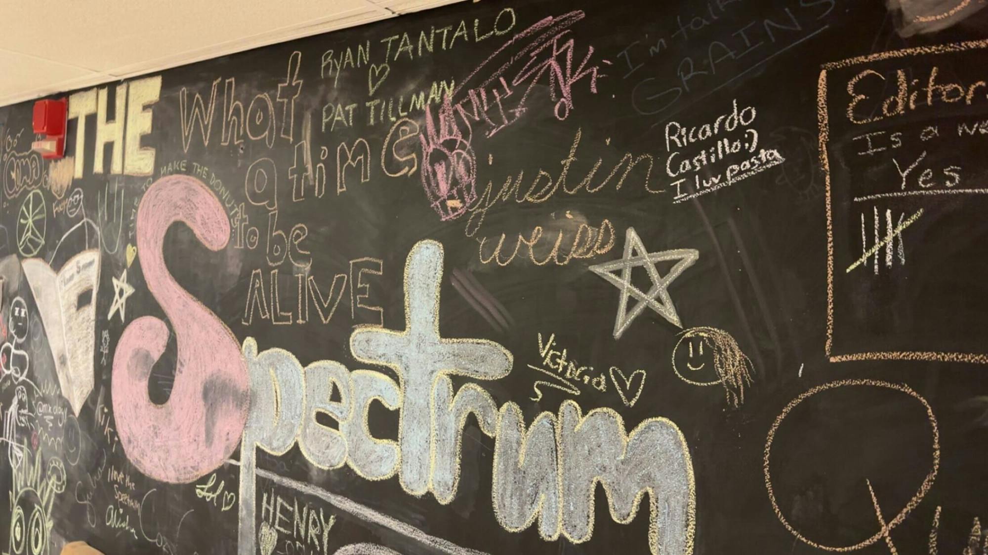 The Spectrum chalk wall.