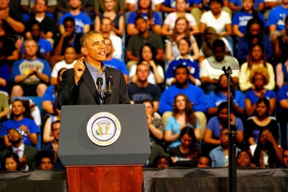 President Obama visited UB before the start of the 2013-14 school year and talked about his plans to help college graduates with student debt and loans.&nbsp;Spectrum File Photo