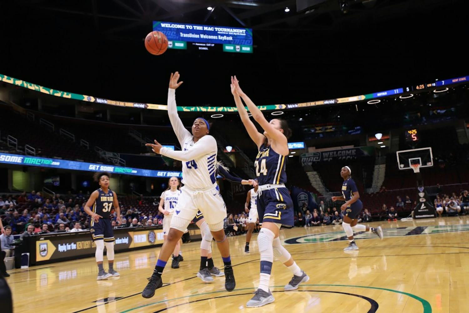 Senior guard Cierra Dillard lays it in against Kent State. Dillard and the Bulls move on to face Central Michigan on Friday in the semifinals.