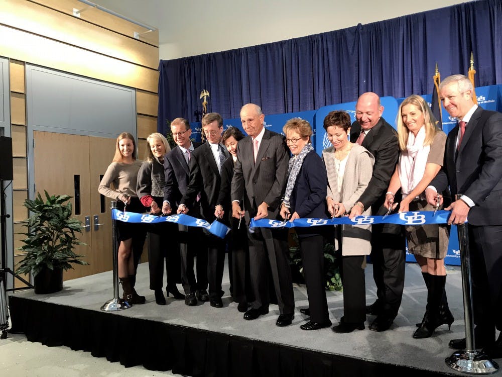 <p>UB Council Chairman Jeremy Jacobs lead a ribbon cutting at the grand opening ceremony for UB’s new medical campus Tuesday morning. The medical school was renamed the Jacobs School of Medicine and Biomedical Sciences in 2015 in response to a $30 million donation by the Jacobs family.</p>