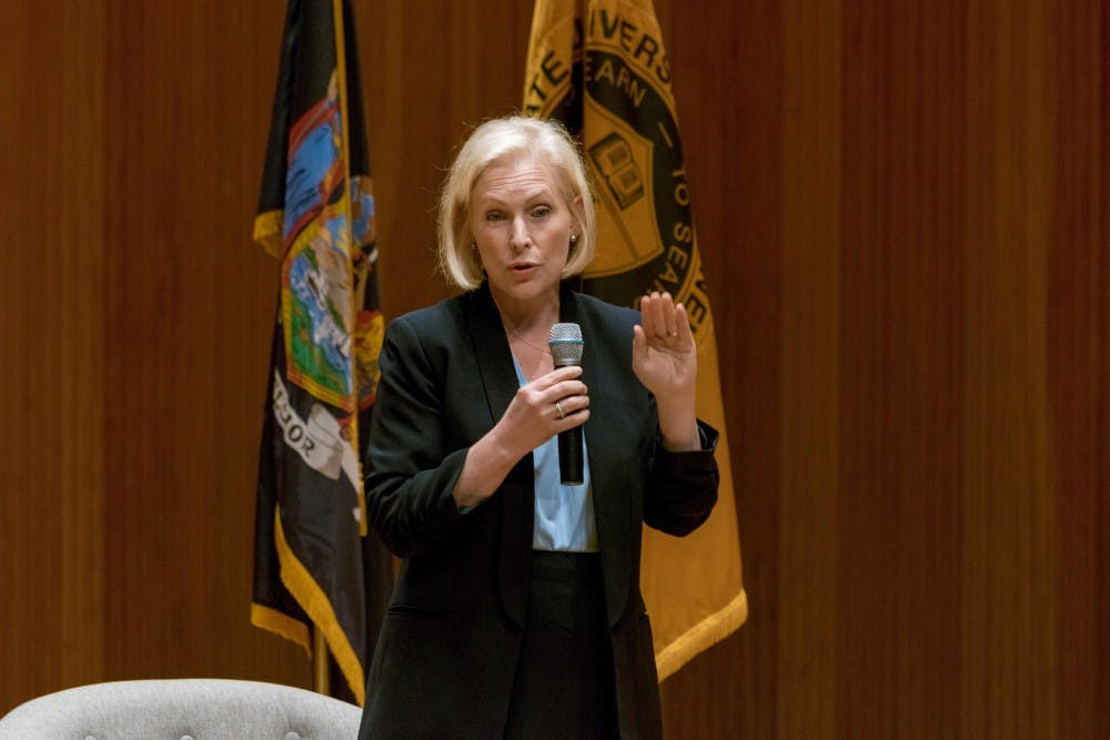<p>Senator Kirsten Gillibrand spoke to residents in a town hall discussion on Friday. Gillibrand answered questions about healthcare, public transit and selective service.</p>