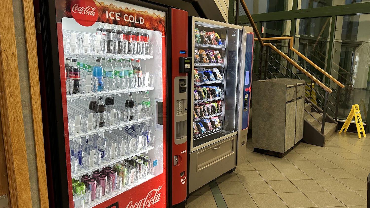 Two vending machines sit in the Student Union.
