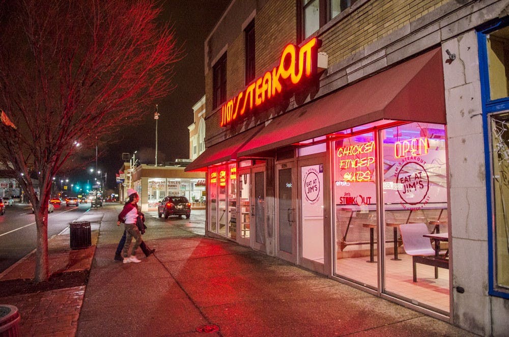 <p>Some customers head into Jim's Steakout on Main Street Tuesday night.&nbsp;University Heights residents are worried for their safety following a shooting at Jim’s Steakout on Saturday morning.</p>