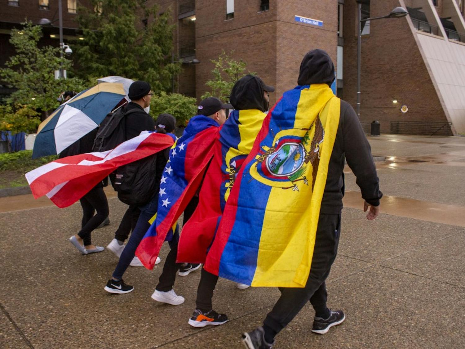 LASA members marching in protest to Capen from the student union on Wednesday.