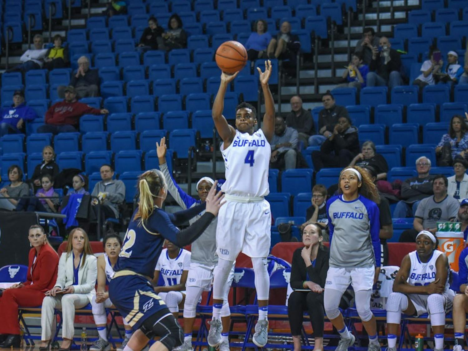 Senior guard Joanna Smith takes a shot. The Bulls now advance to the quarter-finals of the MAC Tournament.