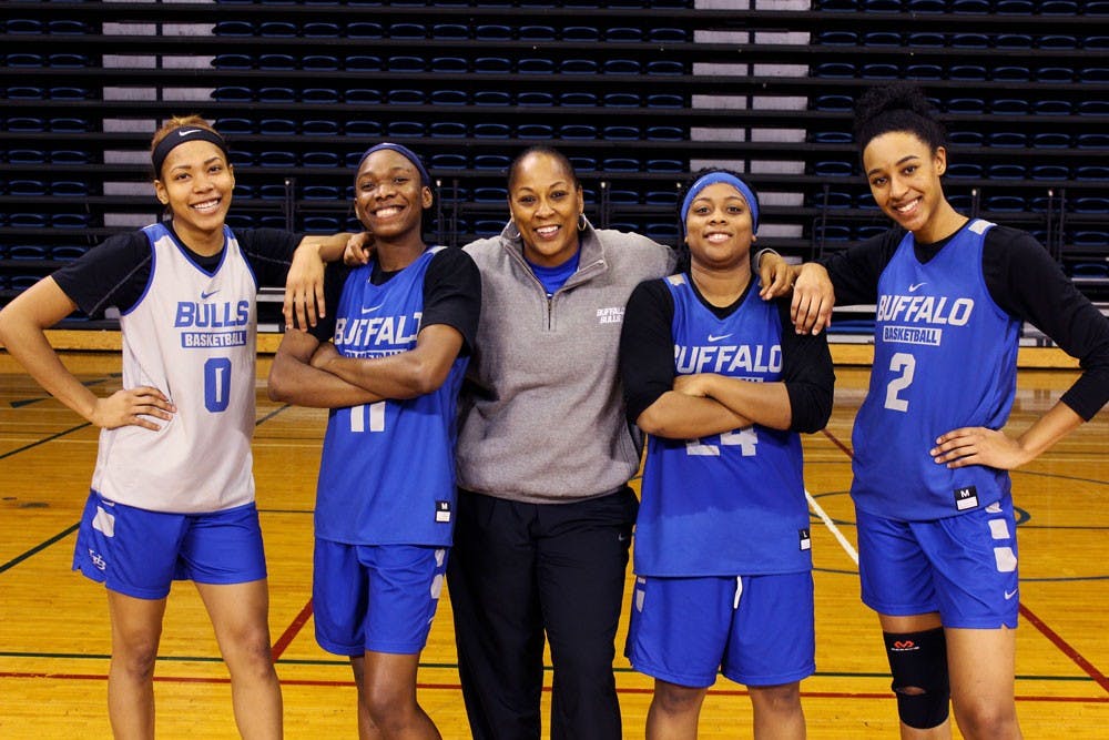 <p>Head coach Felisha Leggette-Jack stands with her freshman and transfers. She hopes they will help her win a second straight MAC Championship.</p>