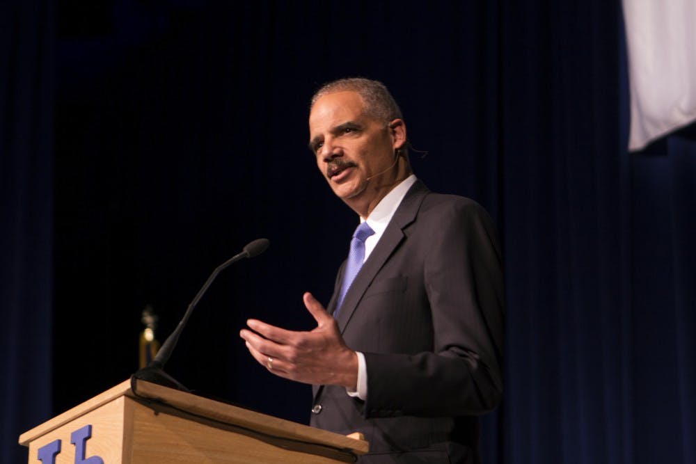 <p>Eric&nbsp;Holder spoke as the 41st annual Martin Luther King Jr. Commemoration Keynote Speaker as a part of UB’s Distinguished Speaker Series on Thursday night.</p>