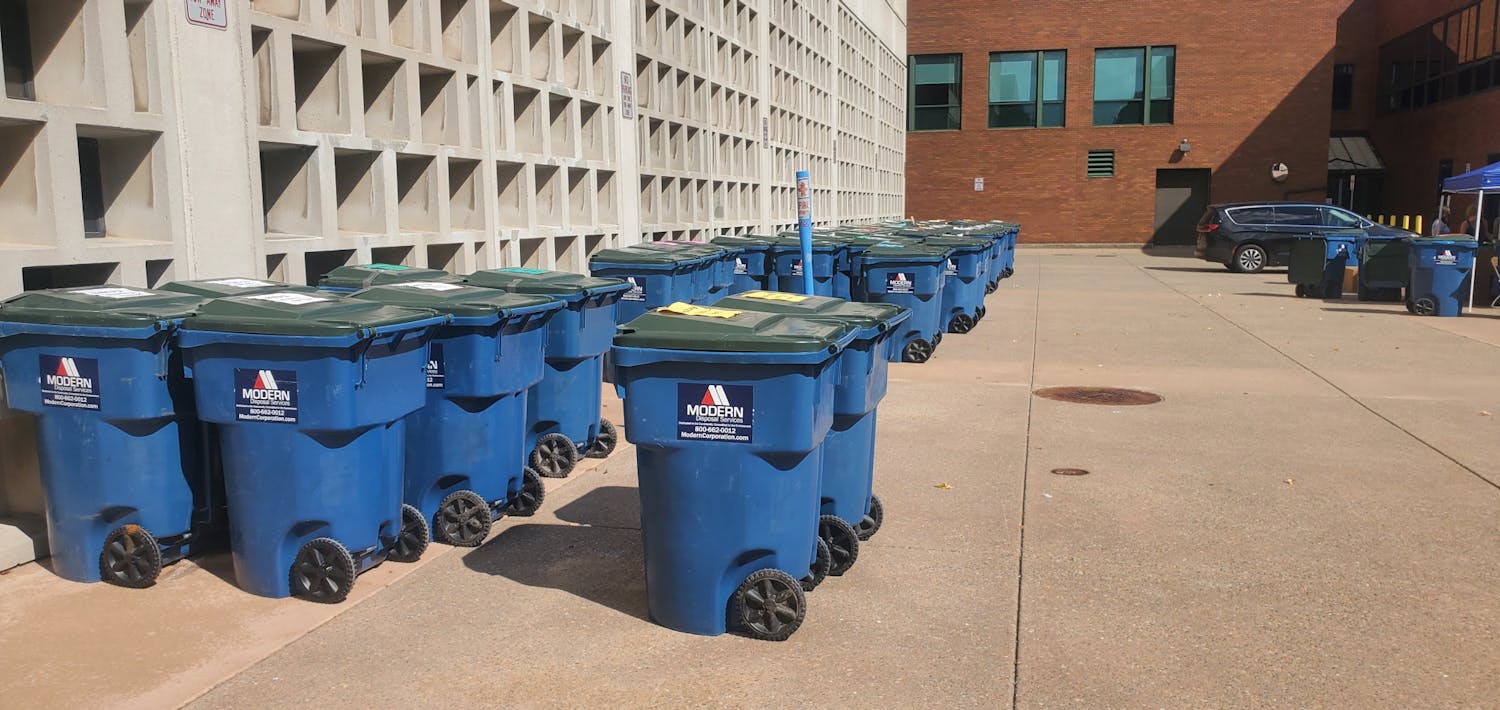 Recycling collected from UB's campuses is sorted on South Campus, compacted into large bales and sold to a recycling mill. From there, the bales are broken down, sold to factories and made into new products.