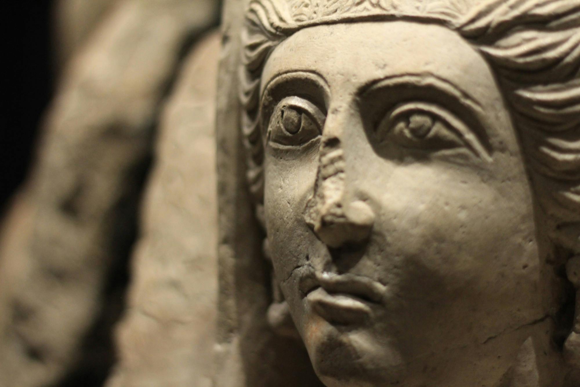 This Greco influenced stone bust likely stood as a guardian for the deceased to help accompany them into the next life.