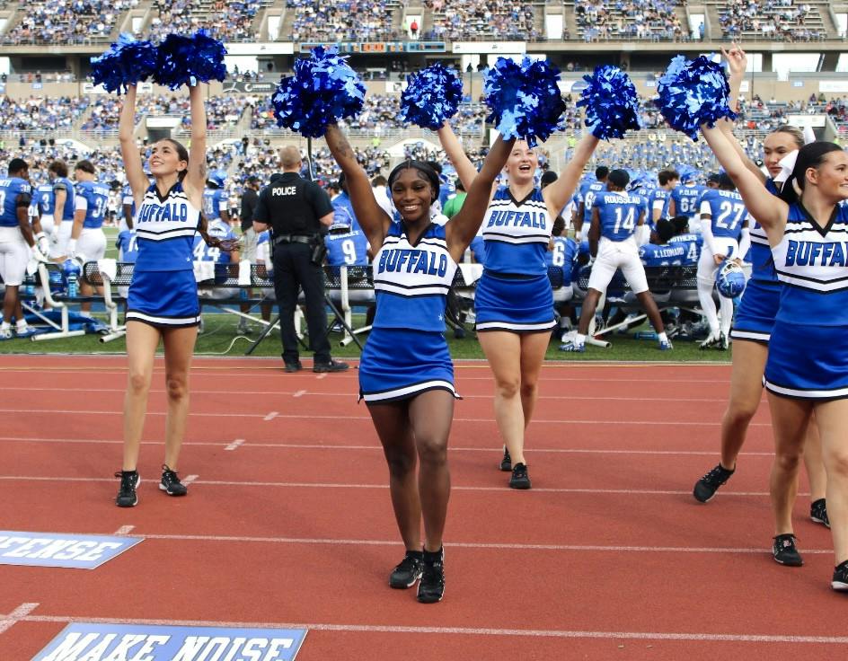 UB's Cheerleading team brings the energy to the annual Bulls' football homecoming game this past weekend.