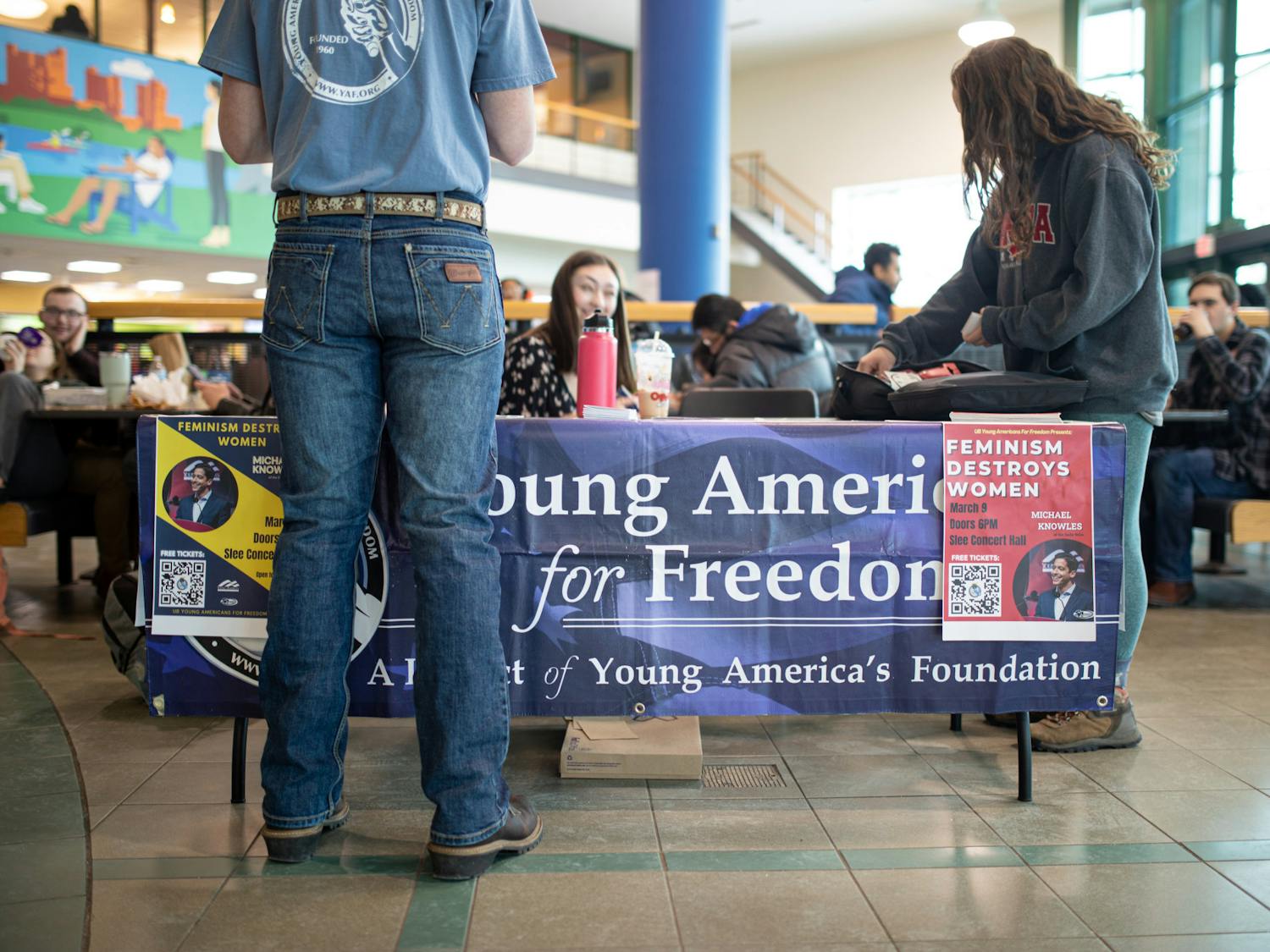 Young Americans for Freedom, a conservative club at UB, promotes Michael Knowles' 2023 speech on campus.