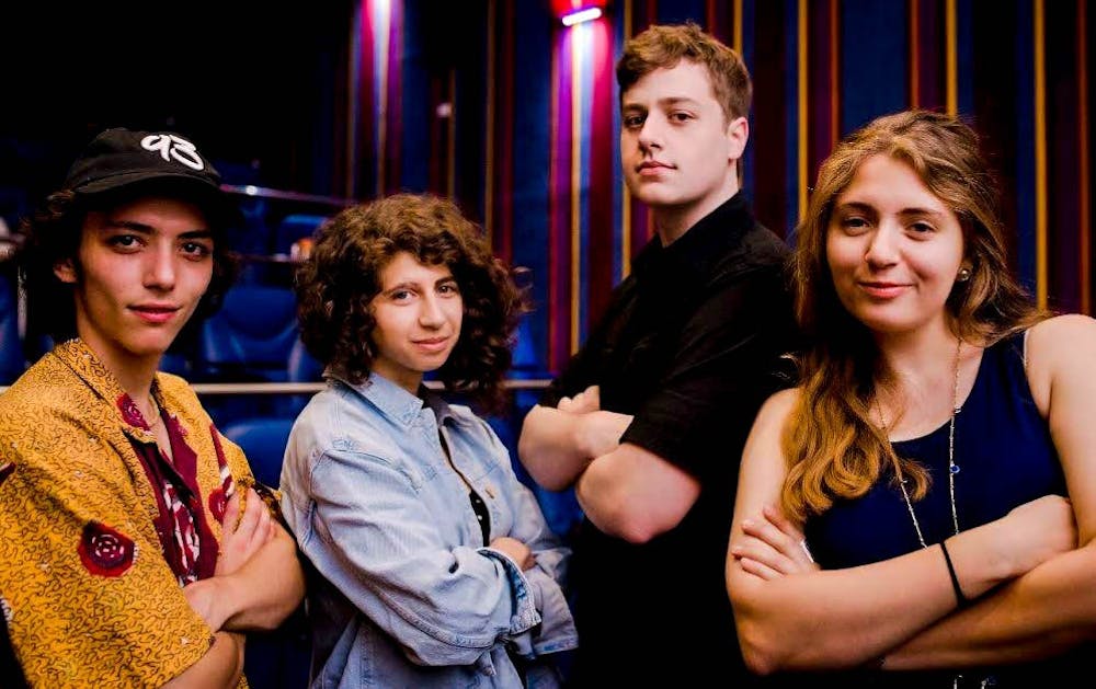 <p>(L-R) Jonathan Meiri (cinematographer), Hannah Skolnick (director), Sal Natale, and Arielle Granof (editor and sound operator) helped create "How to Ride an Elevator on Shabbat." The documentary, produced by Natale, will be screened at the Buffalo International Jewish Film Festival.</p>