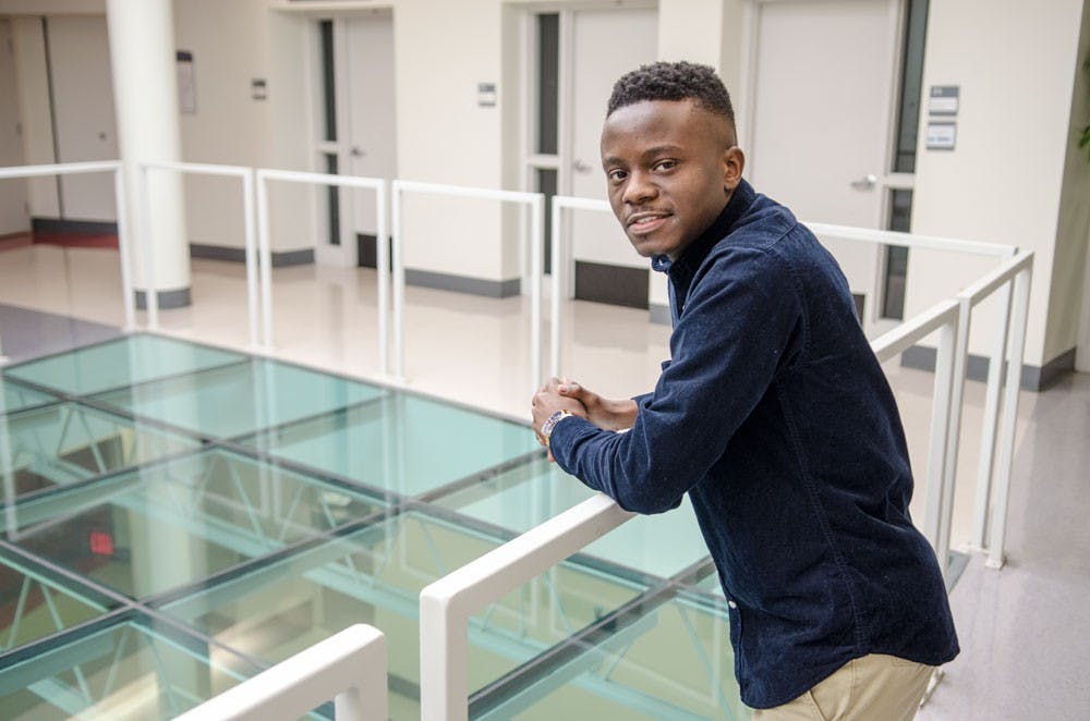 <p>Micah Oliver, former BSU president, stands in Jacobs Management Center. Oliver resigned from BSU on Dec. 9 after the executive board voted he did not carry out his duties as president.&nbsp;</p>
