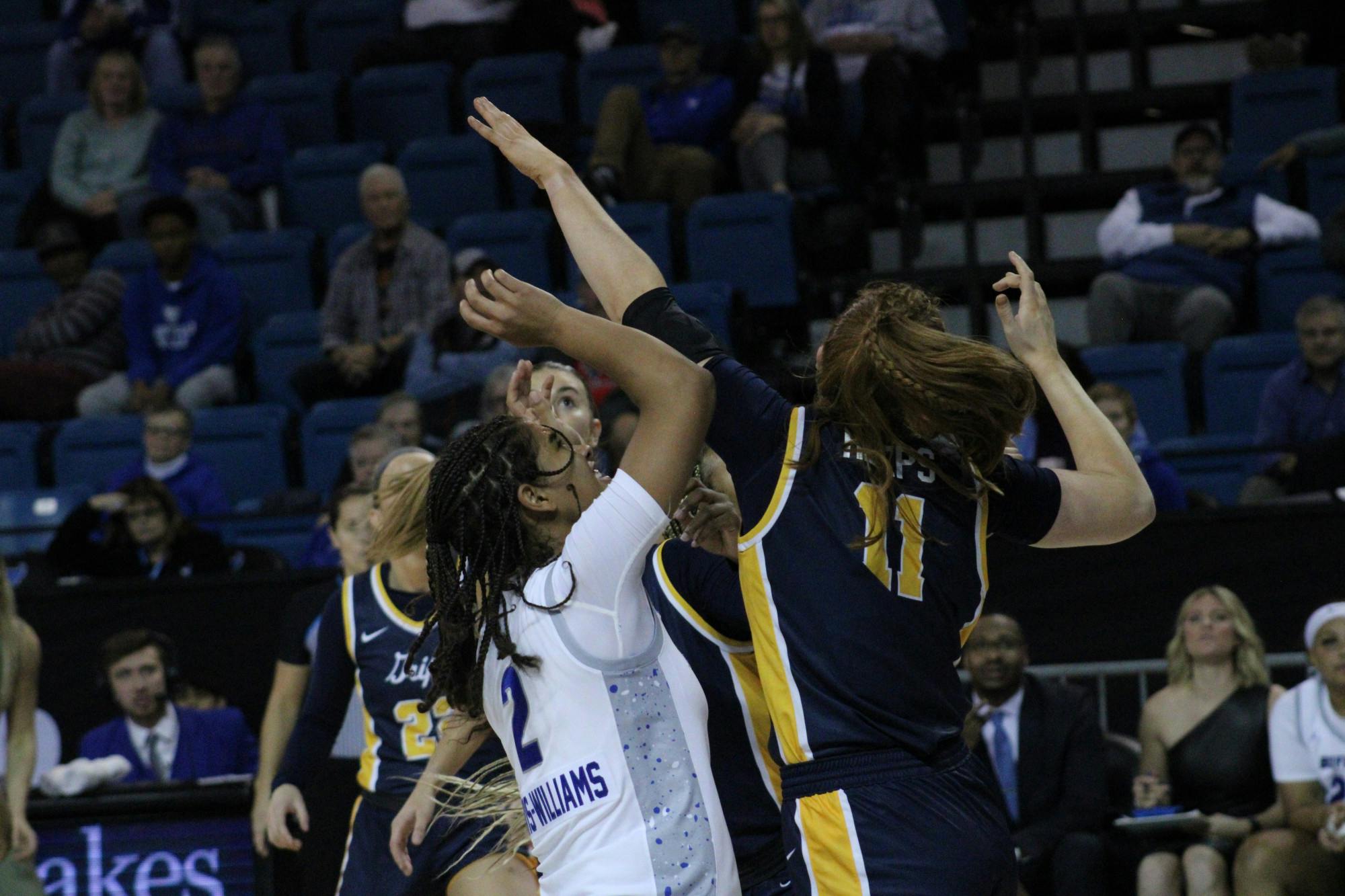Freshman guard Kirsten Lewis-Williams, shown here at the season opener in November, was named player of the game on Saturday.&nbsp;