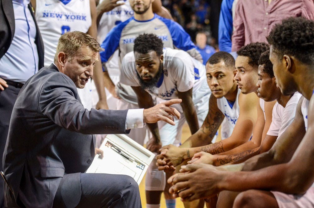 <p>Men’s basketball head coach Nate Oats talks to the team during a timeout. Players on both the men’s and women’s basketball teams are on the Big 4 Pre-Season Awards list.</p>