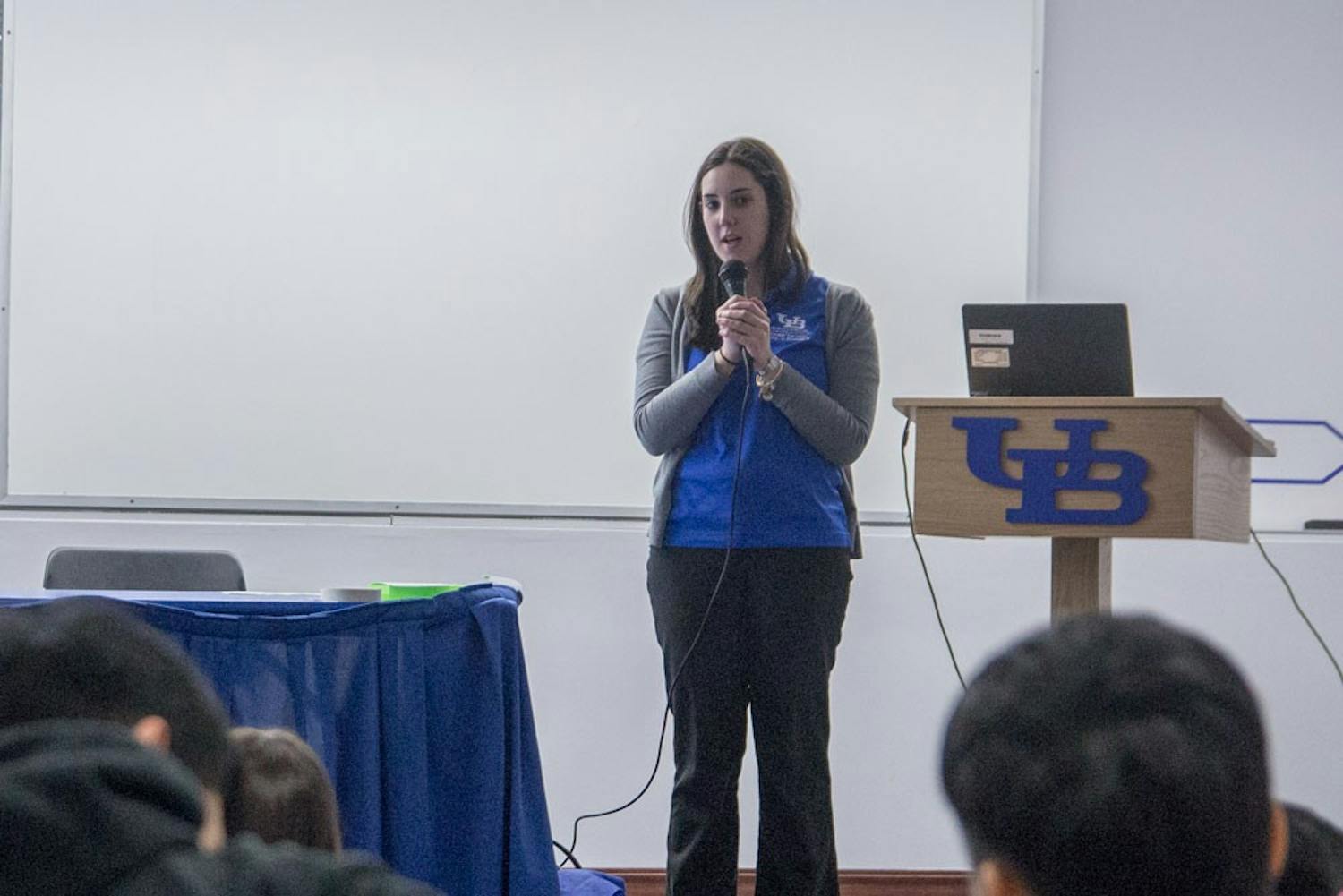 Meredith Morrell, a graduate student, presents the&nbsp;Networking for Introverts program on the third floor of the Student Union Tuesday.&nbsp;