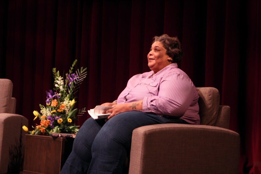 <p>Roxane&nbsp;Gay speaks at Thursday's Distinguished Speaker Series. Gay&nbsp;discussed feminism, free speech, books and politics.</p>