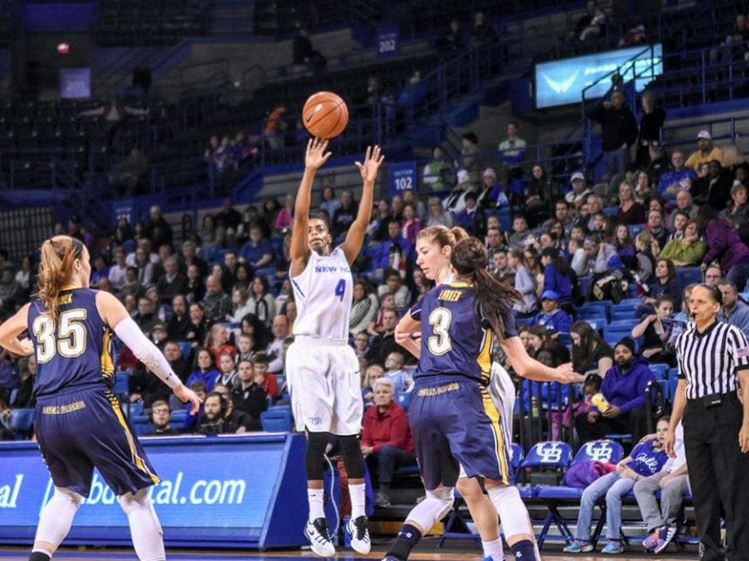 Junior guard Joanna Smith lets off a shot during Buffalo's victory over Kent State in Alumni Arena on March 5.&nbsp;
