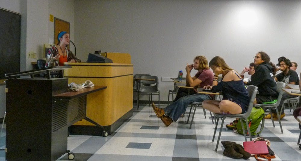 <p>Students gather in Norton 214 for a meeting of UB Pagan Student Association. The group is a temporary SA club founded this year to help bring awareness to all of Paganism’s misconceptions in society. It meets every Thursday.</p>