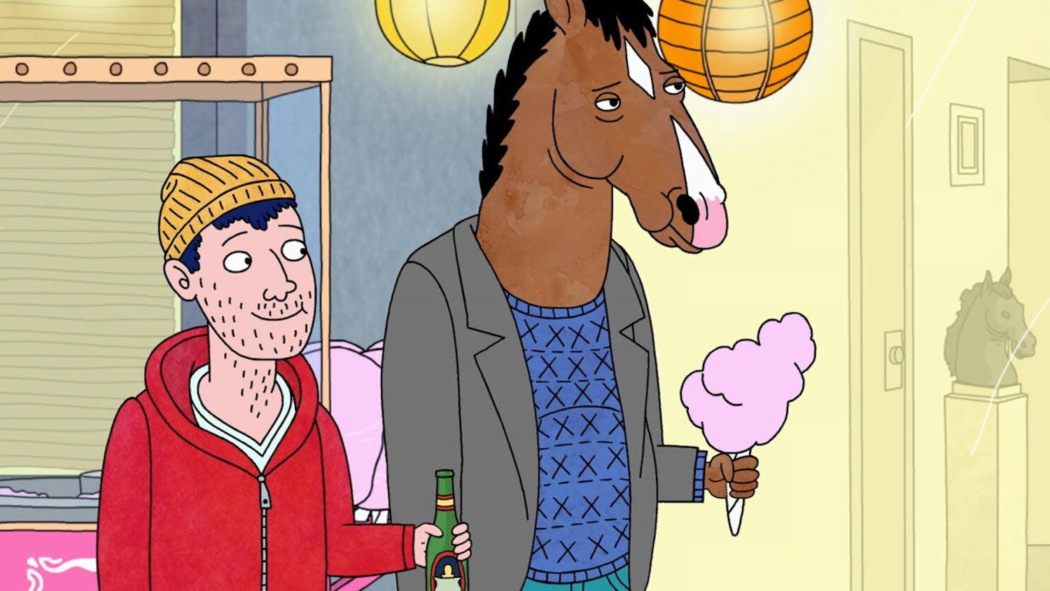 Netflix’s “BoJack Horseman,” featuring Todd (left) and BoJack (right).