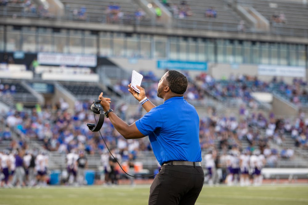 <p>UB football head coach Maurice Linguist enters his third season with the Bulls in 2023.</p>