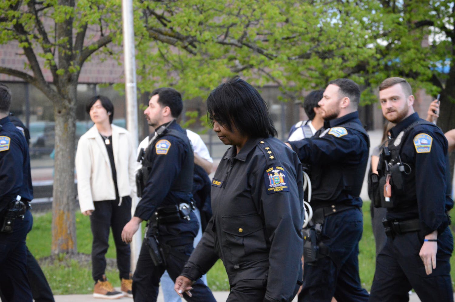 University Police (UPD) Chief Kim Beaty, pictured above, attended the May 1 protests alongside officers from a variety of departments. The Faculty Senate voted to condemn bringing outside law enforcement to peaceful protests.&nbsp;
