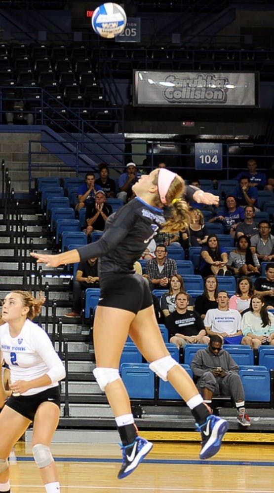 Junior outside hitter Megan Lipski and the volleyball team finished in a three-way tie for first place in the Hoosier Classic this week.
Yusong Shi, The Spectrum