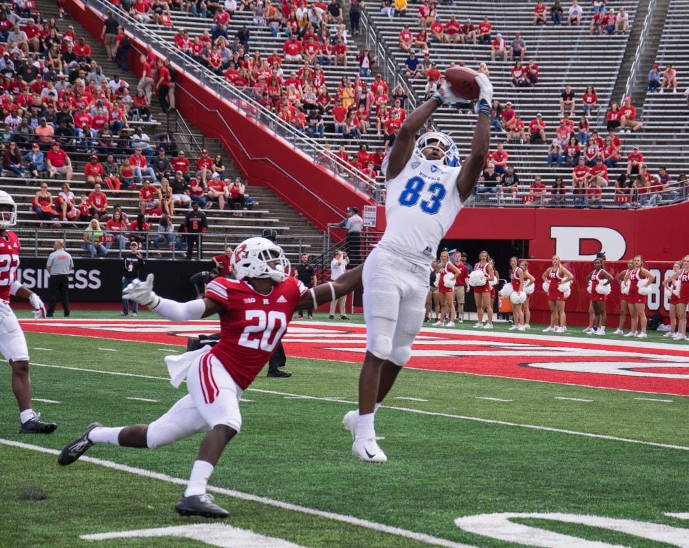 <p>Senior star wide receiver Anthony Johnson leaps to haul in a 59 yard pass. Johnson led the team in receiving with two receptions for 101 yards and a touchdown.&nbsp;</p>