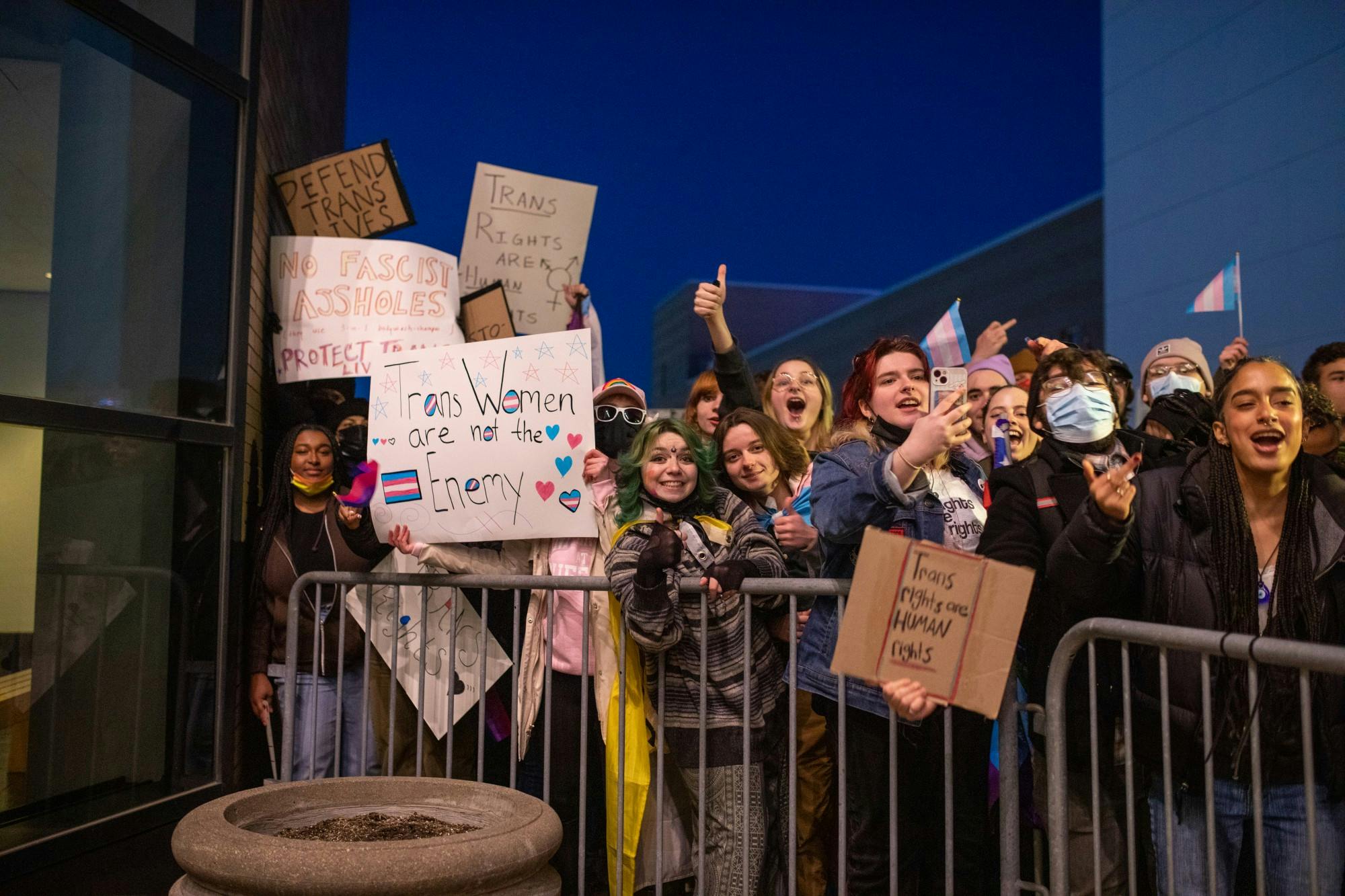 Protesters recited chants like: “This is what freedom looks like, this is what a fascist looks like.”
