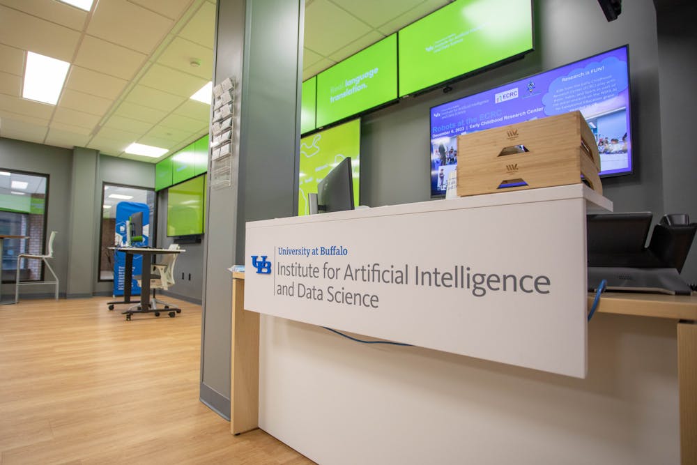 <p>The Institute for Artificial Intelligence and Data Science is located outside of the Lockwood Library and serves to connect AI educators, researchers and students across the university.</p>