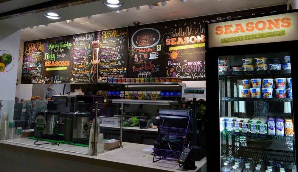 <p>Seasons is a new café and organic juice bar in the Center for the Arts. The menu includes freshly blended juices and light breakfast options. It is one of many additions and upgrades Campus Dining &amp; Shops has made in a $3.5 million renovation over the summer.</p>