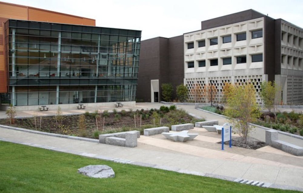 Grace Plaza is a sustainable, friendly environment for students to enjoy. The Plaza was constructed in honor of Norman McCombs, a UB alum, who named the plaza after his wife, Grace.&nbsp;Yusong Shi, The Spectrum