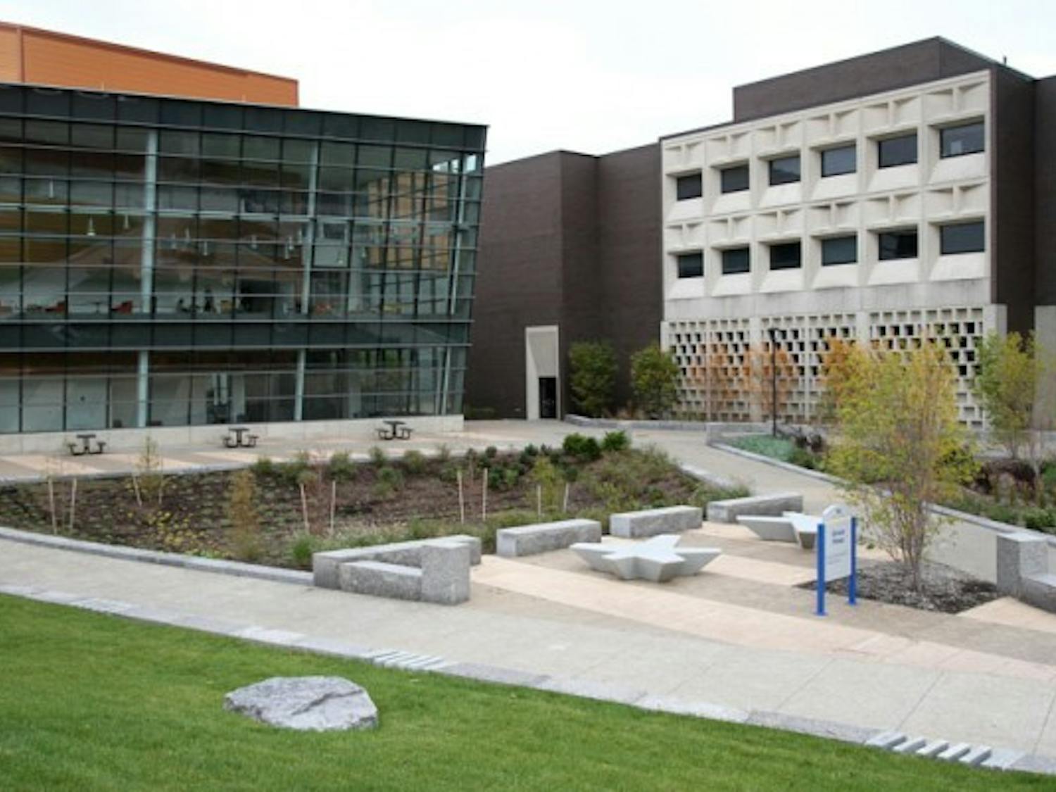 Grace Plaza is a sustainable, friendly environment for students to enjoy. The Plaza was constructed in honor of Norman McCombs, a UB alum, who named the plaza after his wife, Grace. Yusong Shi, The Spectrum