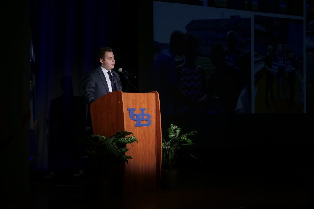 Student Association president Gunnar Haberl gave the State of the Student Association Address Wednesday night. He highlighted SA’s success in the fall semester and outlined hopes for his remaining time as SA president.