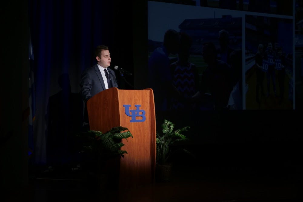 <p>Student Association president Gunnar Haberl gave the State of the Student Association Address Wednesday night. He highlighted SA’s success in the fall semester and outlined hopes for his remaining time as SA president.</p>
