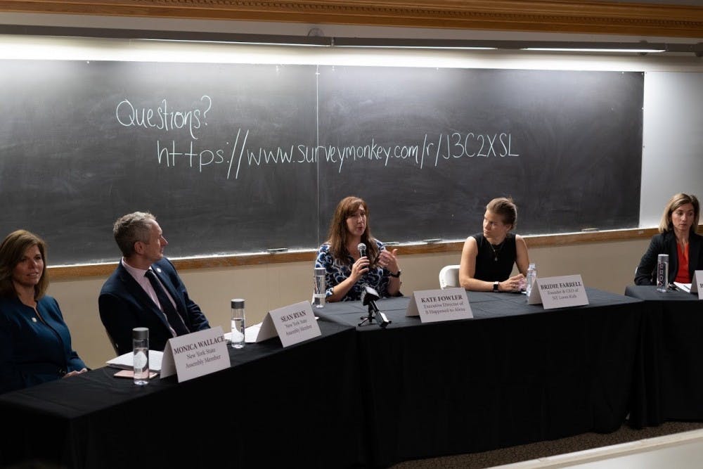 <p>NYS Assembly Member Sean Ryan, It Happened to Alexa Executive Director Kate Fowler and former Olympian Bridie Farrell discuss the Child Victims Act at UB.</p>