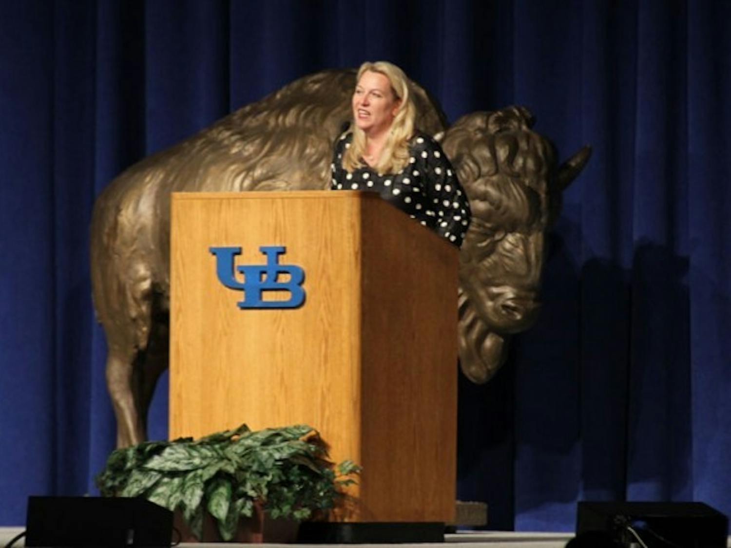Cheryl Strayed, the first speaker of this year’s Distinguished Speaker Series, spoke of her heroin abuse and her mother’s death to cancer, both of which led her to take a 94-day 1,100 mile hike on The Pacific Crest Trail. Cletus Emokpae, The Spectrum