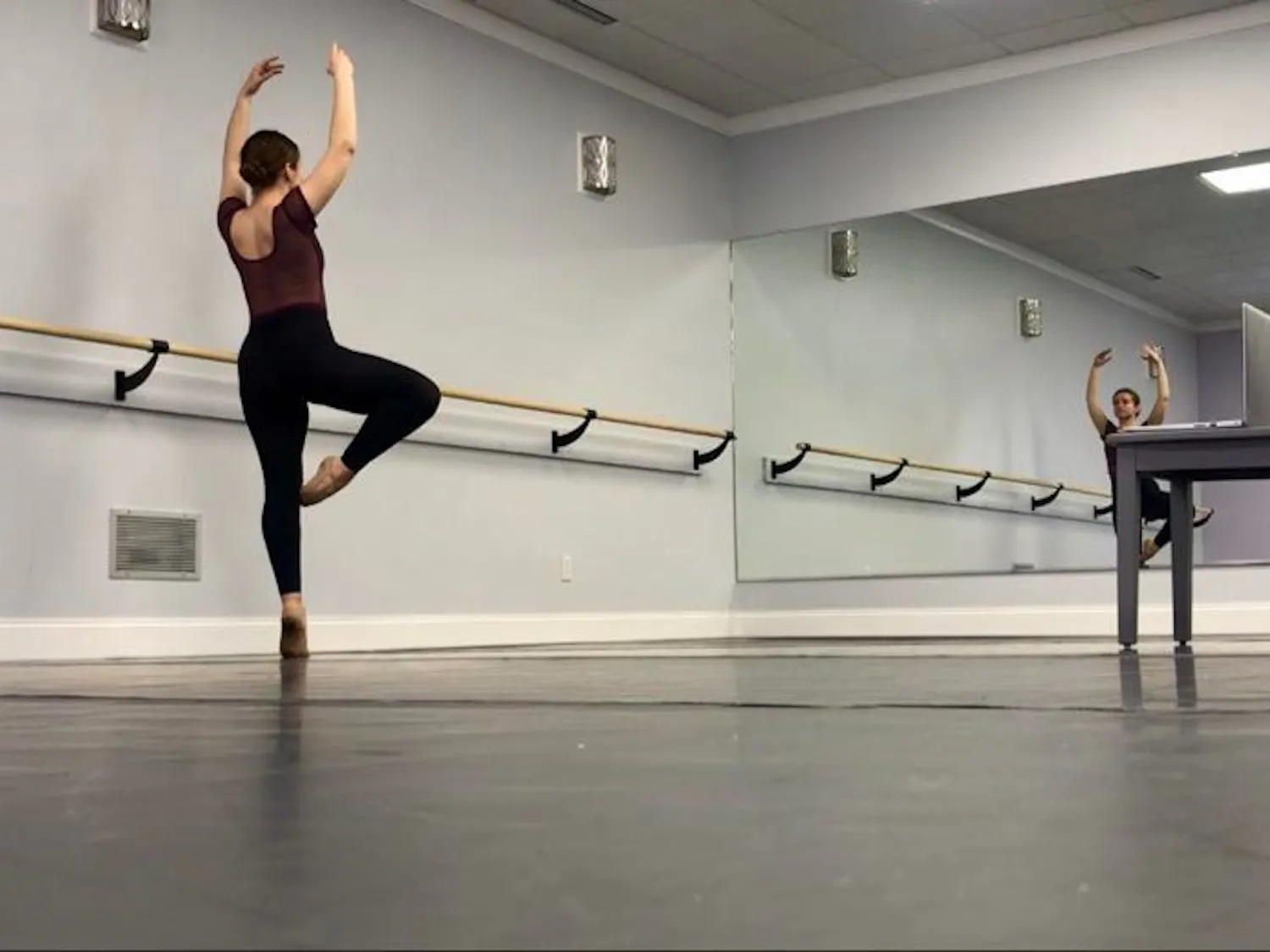 Sophomore dance major Kelsey Wegman practices her craft alone in her own studio.