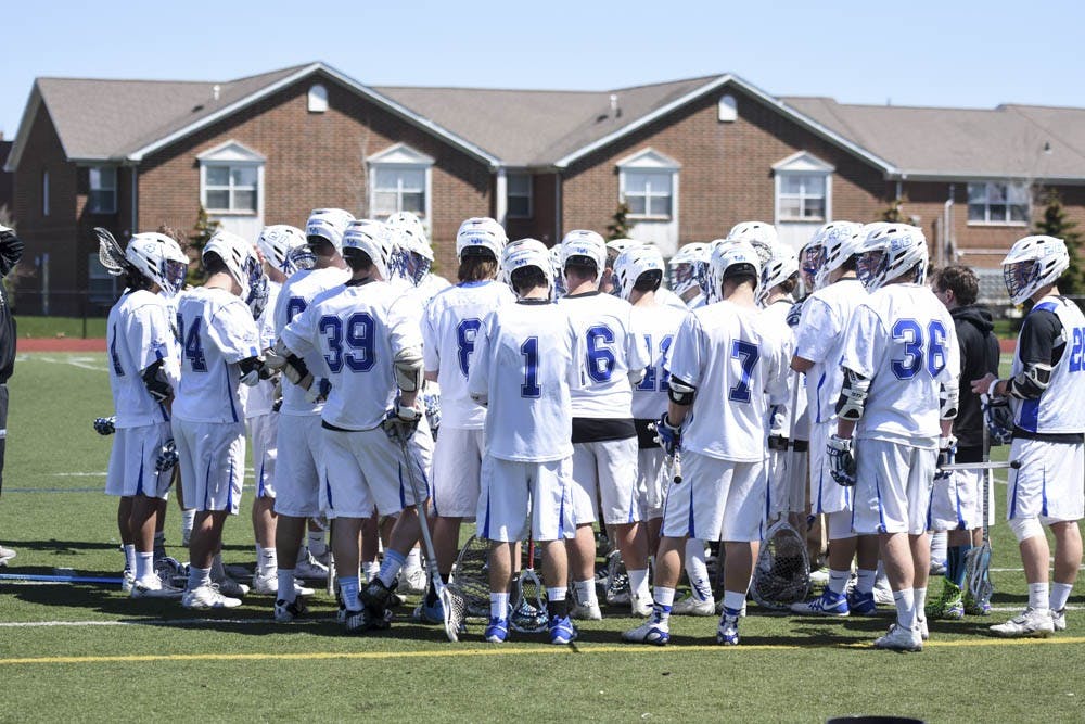 The men's lacrosse team defeated Rhode Island 17-4 at Kunz Stadium on April 23. 