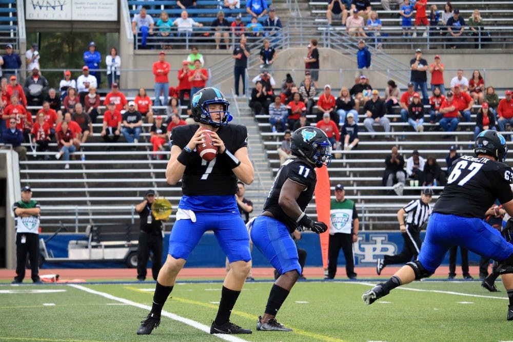 <p>Freshman quarterback Kyle Vantrese drops back for a pass. Vantrese has appeared in a game and a half for the Bulls, but will now take on a reverse role.&nbsp;</p>