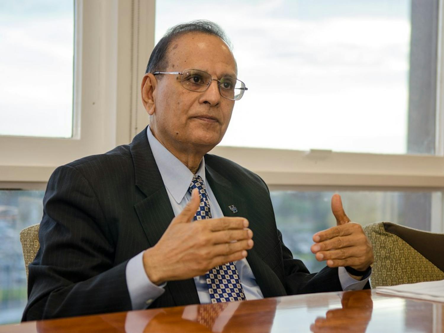 President Satish Tripathi speaks with The Spectrum in his Capen fifth floor office in November of 2015. 