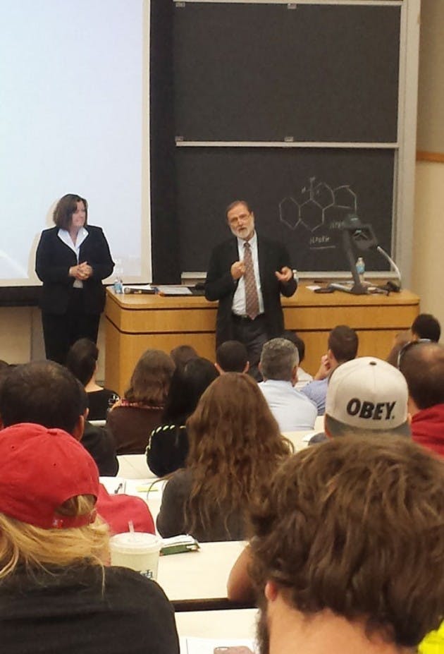 Professor Lynn T. Kozlowski of the community health and health behavior department spoke to students about e-cigarettes as an alternative to smoking on Thursday. Charles W Schaab, The Spectrum