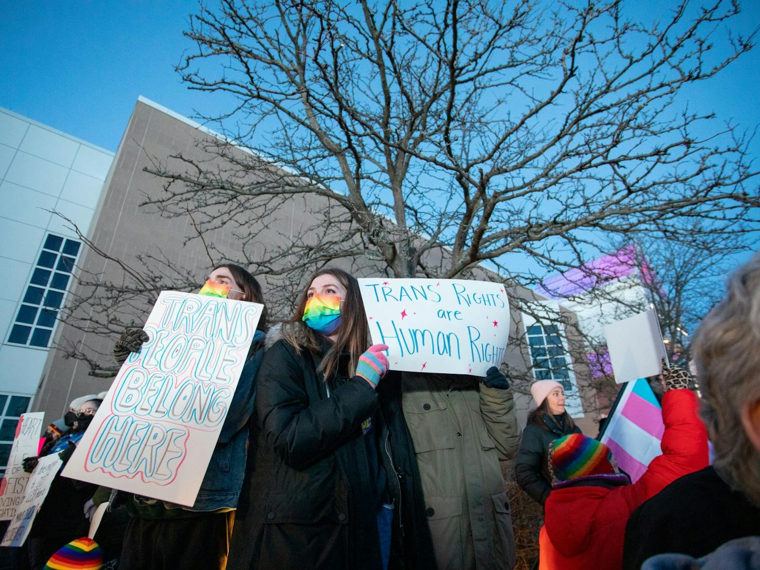 Hundreds of people protested outside of Slee Hall Thursday night as a response to Michael Knowles' speech titled "How Radical Feminism Destroys Women (And Everything Else)"