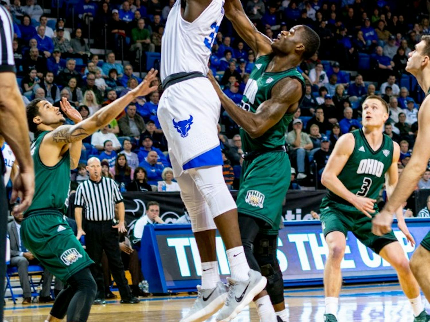 Senior forward Nick Perkins goes for a layup against Ohio. Perkins finished with 17 points during the 82-79 victory as the Bulls secured the MAC regular season championship.