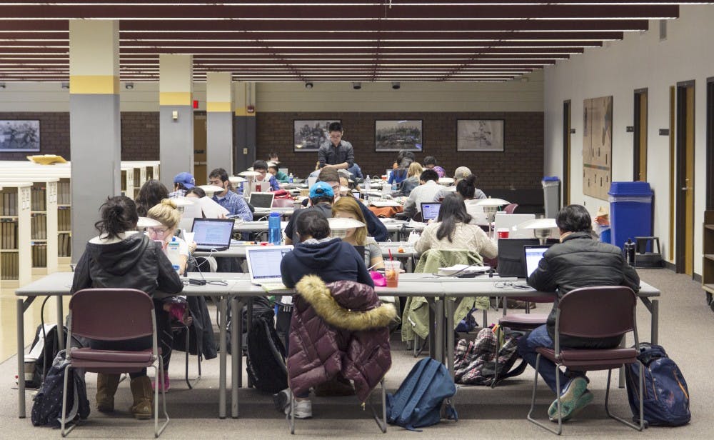 <p>Students study in Lockwood Library during finals week.&nbsp;It can be difficult to maintain motivation throughout the semester, so many students rely on their final projects and exams to pull their grades up to where they need to be.</p>